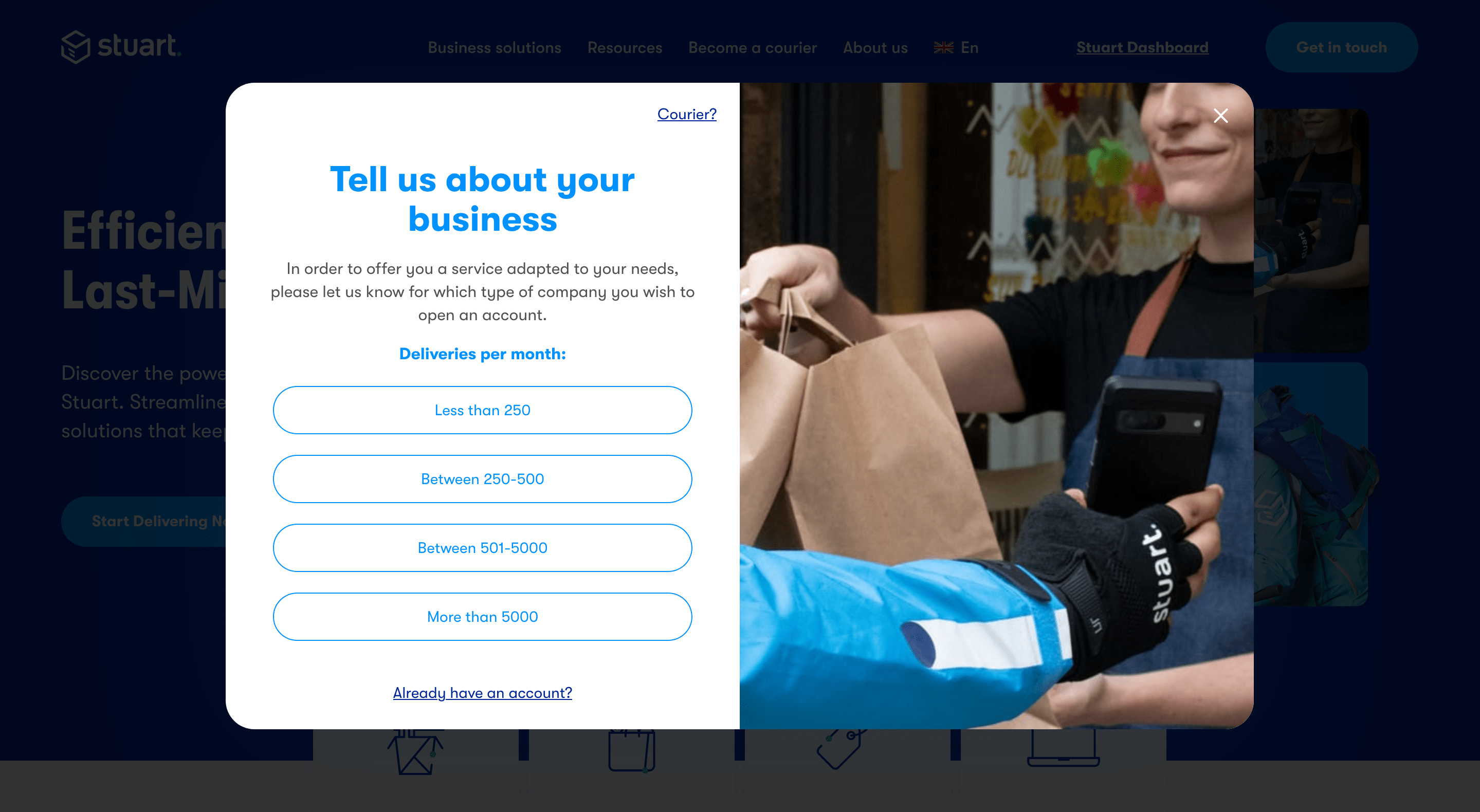 A screenshot of the 'Get in touch' form on Stuart website